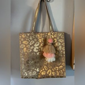 Gold Cheetah Print Tote with Tassel